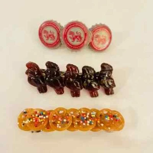 3 WHIMSICAL Unusual Hair Barretts from Thailand - Birds, Bottlecaps, Pasta! lol! - Picture 1 of 1