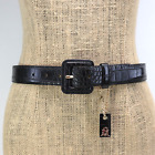 Steve Madden Dress Belt Women L XL Black Faux Croc Leather Covered Buckle Charm