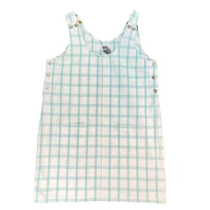 Vintage Y2K Sostanza Teal Plaid Cotton Pinafore Apron Dress Large - Picture 1 of 5