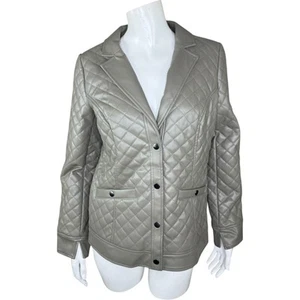 Denim & Co. Signature Quilted Faux Leather Blazer Olive XX-Small NWOT Business - Picture 1 of 14