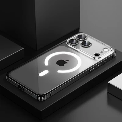 Funda magnética transparente para PC para iPhone 17/17 Pro Max parachoques de metal a prueba de golpes Foto 1 de 4