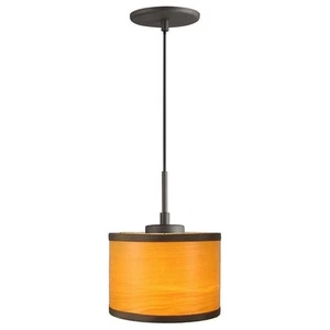 Woodbridge Lighting Drum 1-Light Wood Mini-Pendant in Bronze/Veneer Nougat - Picture 1 of 1
