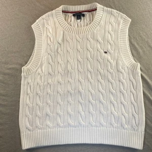 Tommy Hilfiger S weiß Zopfmuster Pullover Weste Baumwolle schwer Herbst Winter Preppy - Bild 1 von 7