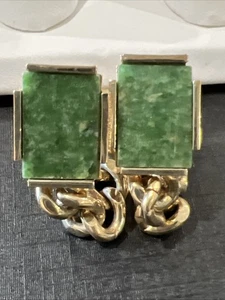Vintage Swank Cufflinks Green Stones - Picture 1 of 13