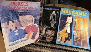 LOT OF 3 Vtg MACRAME BOOKS Wall Hangings Pot Hangers purses Furniture Etc • Easy - Picture 1 of 24