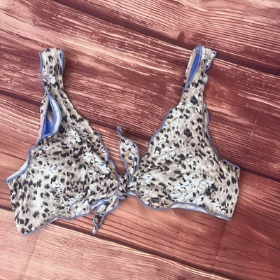 Hobie 女式紫色荷叶边比基尼泳装上衣,美国尺寸 14 动物印花绑带 — 第 1/4 张图片