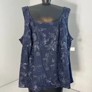 Canotta cocktail Alex Evenings taglia 3X blu navy floreale paillettes stravagante - Foto 1 di 10