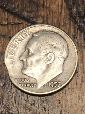 1957-P Roosevelt 90% Silver Dime Clipped Planchet - Image 1 of 2