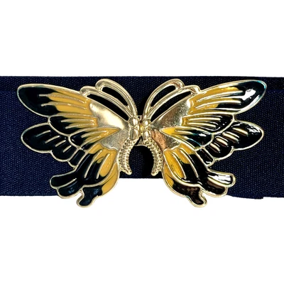 Cinturón De Colección Dorado Para Mujer Esmalte Azul Mariposa Ajustable Talla XS-S Elástico 27" Foto 1 de 4