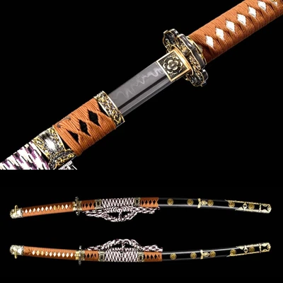 Battle Japanese Katana Sword Tachi T10 Steel Clay Tempered Blade Sharp Edge Nice - Image 1 of 4