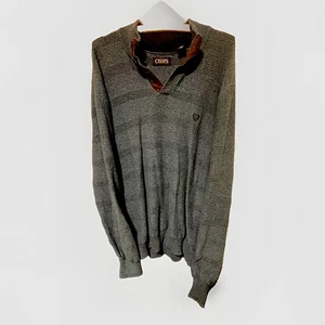 Chaps Men’s Size XL Blue Cotton Knit V Neck Logo Sweater - Picture 1 of 5
