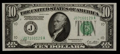 FR 2002-J $10 1928 B Federal Reserve Note US - AU++/UNC - SKU-CA1483 - Image 1 of 2