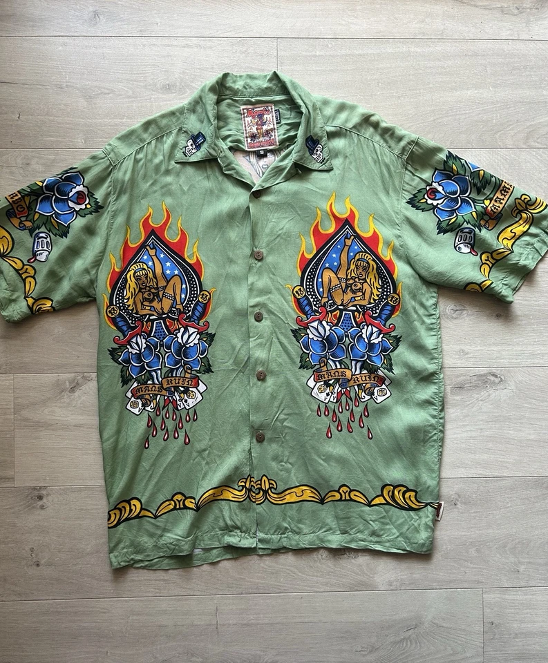 Camisa Mambo Loud Jim Mitchell Hombre Ruina Verde Talla Pequeña En muy buena condición De Colección Foto 1 de 4