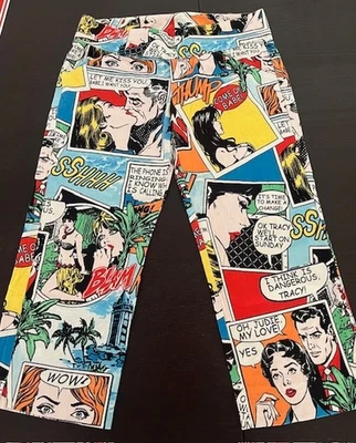 VENDA!!  Calça Capris Pop Art Rara Vintage Anos 90 Edgy LICHTENSTEIN Tamanho M Cintura 30" - Imagem 1 de 4