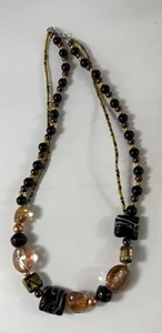 Black And Gold Chunky Beaded 2 Strand Necklace - Picture 1 of 5