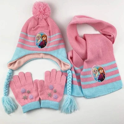 KIDDO ESSENTIAL Disney Frozen Elsa and Anna Winter Accessories Set – 3-Piece Scarf, Hat, and Glo
