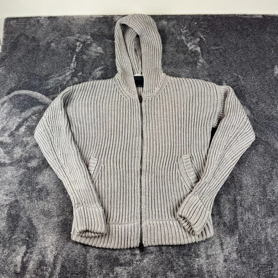 Nicole Farhi Chunky Knitted 100% Wool Hoodie Full Zip Gray Jacket Men's M* - Image 1 of 4