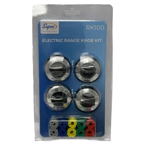 Supco RK100 Universal Knob Kit for Electric Range, 4 Black Knobs with adaptors - Picture 1 of 4