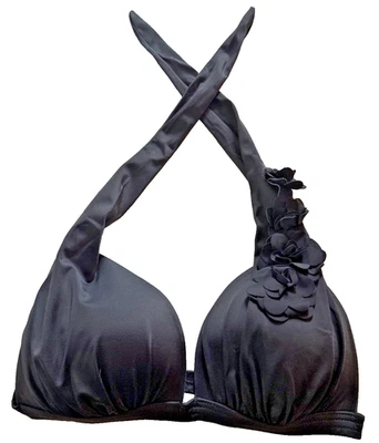 Venus Black Flower Swim Suit Bikini Top Size D (fits 32DDD, 34D, 36C) - Image 1 of 4
