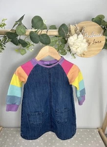 Next Baby Girls Preloved Denim Rainbow Dress 9-12 Month - Picture 1 of 2