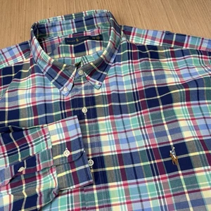 Polo Ralph Lauren Shirt 4XLT Men Blue Plaid Oxford Long Sleeve Button Down Pony - Picture 1 of 6