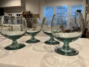 Set 4 Mexico Blown Glass Green Brandy Snifter Margarita Glasses, Approx 5 1/2” H - Picture 1 of 6