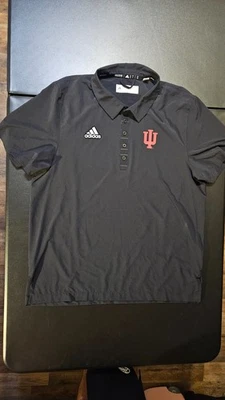 Indiana Hoosiers Adidas Primegreen Coaches Polo Shirt Mens L Black Short Sleeve - Image 1 of 4