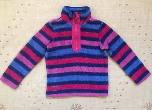 Joules Pink Purple Striped Fluffy Sherpa 1/4-Zip Sweater, Size 5/6 - Picture 1 of 3