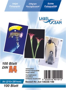 200 Blatt DIN A4 230g/m² Fotopapier hochglänzend+wasserfest von LabelOcean (R) - Bild 1 von 1