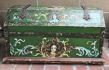 Antique Mexican Folk Art Trunk Dowry Wooden Blanket Chest