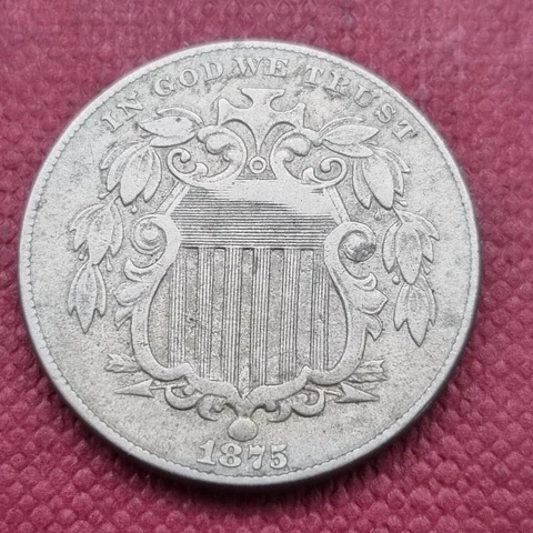 1875 Shield Nickel 5c Better Grade XF + #47695 Cover