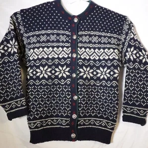 LL Bean Vtg Wool Button Up Cardigan Sweater Women’s Medium Made In USA 90s Blue - Picture 1 of 4