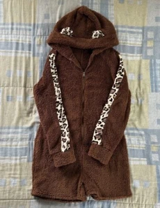 Leopard Girl One Piece Pajamas Onzie Suit Hoodie Size M Christmas Costume - Picture 1 of 16