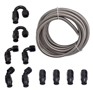 -8AN AN8 Stainless Steel Braided PTFE Fuel Hose Line 20ft Black Fitting Kit New - Bild 1 von 14