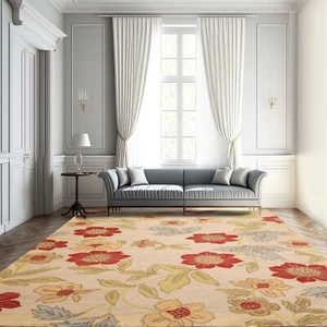 Tufenkian Chelsea Garden Hand Knotted Wool Tibetan Area Rug Beige 5'6" x 8'6" - Picture 1 of 8