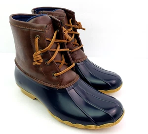 Sperry Top Sider Saltwater Youth Sz 3Y Brown Navy Blue Waterproof Duck Boots - Picture 1 of 12