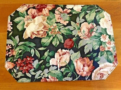 1 Vintage Croscill Black Arbor Rose Montague Floral Fabric Reversible Placemat - Image 1 of 2