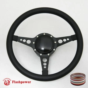Kit de volante Billet negro de 14" adaptador de botón de bocina envolvente completa GM Ford - Imagen 1 de 4