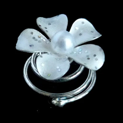 6 épingles spirales twister cheveux mariage fleur argenté paillettes perle blanc - Photo 1/2