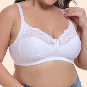 UK Women's Non wire Bra Lace Non Padded Plus Size Full Coverage Minimizer Bras - Picture 1 of 17