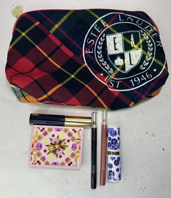 Bolsa de viaje cosmética maquillaje cremallera cuadros Estee Lauder + lote de maquillaje Foto 1 de 4