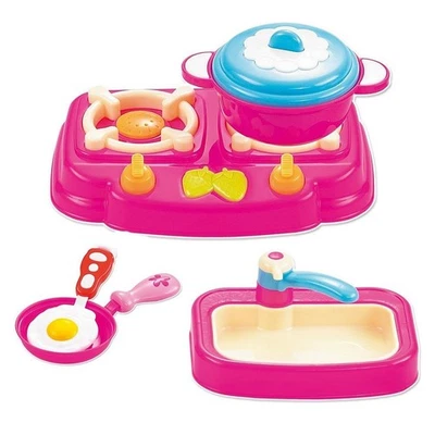 SET GIOCO PICCOLI CHEF CON FORNELLO LAVANDINO FRUTTA VERDURA E ACCESSORI 3+ ANNI - Immagine 1 di 3