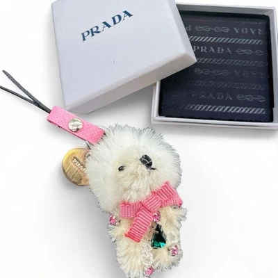 Prada White Bear Pink Rhinestones Bag Charm Strap Keychain W/Box - Image 1 of 4