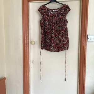 M. & S. Lovely Orange Mix Patterned Sleeveless Blouse with Tie Belt. Size 18. - Picture 1 of 15