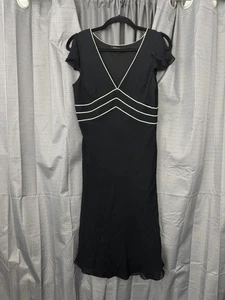 VTG Y2K BCBG MaxAzria Silk Babydoll Dress Womens 10P Black Flutter Sleeve Witchy - Picture 1 of 14