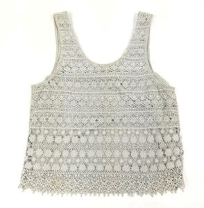 TopShop Cropped Top Tank Top Gray Floral Overlay Stretch Sleeveless Casual Sz 8 - Picture 1 of 3
