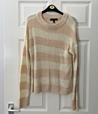 Camiseta Atmosphere listrada rosa e marfim manga longa malha aberta Reino Unido tamanho 10 - Imagem 1 de 2