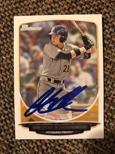 Tarjeta de novato automática firmada por Austin Meadows 2013 Bowman Draft paper Piratas cantidad Foto 1 de 1