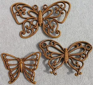 ©1978 3 marrones mariposas imitación mimbre azotes interiores para el hogar HOMCO #7537 - Imagen 1 de 8