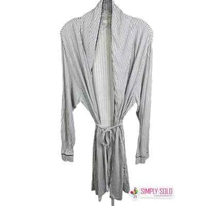 Eberjey Women's Robe Sleepwear Kimono Wrap Long Sleeveless Cotton Striped Sz L - Picture 1 of 11